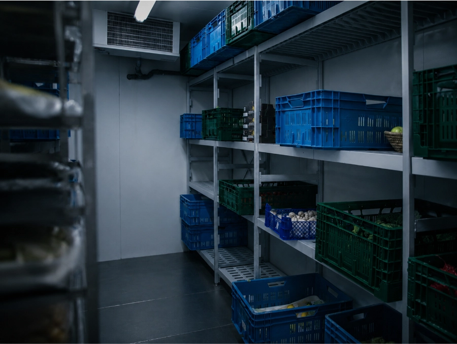 The interior of a commercial walk-in cooler